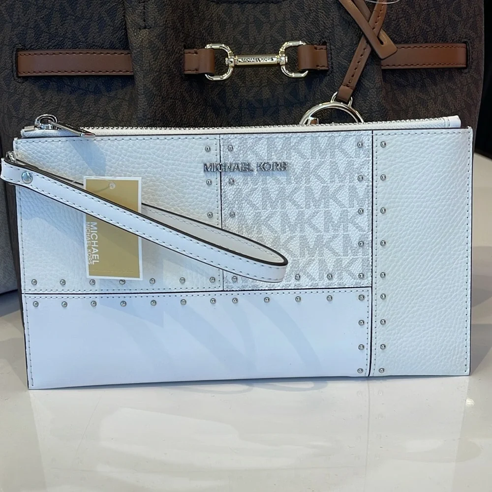 Michael Kors Jet Set Travel Large Studded Patchwork and Signature Logo Wristlet